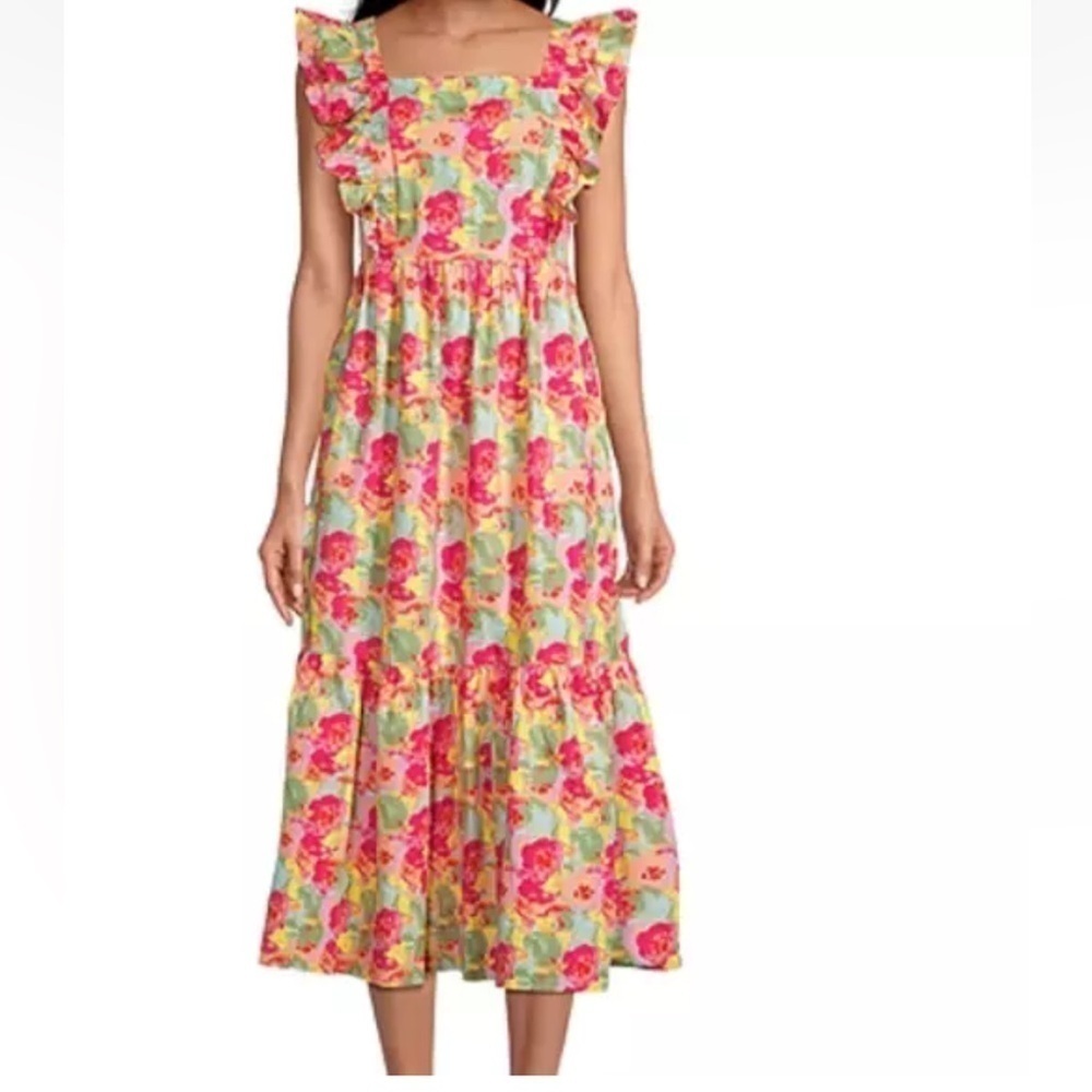 Peyton & Parker Bright Floral Ruffled Smocked Tie Back Maxi Dress